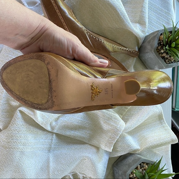 Prada slingback open toe pumps SIZE 8 WOMENS leather vintage style AMAZING FIND! - Picture 3 of 9